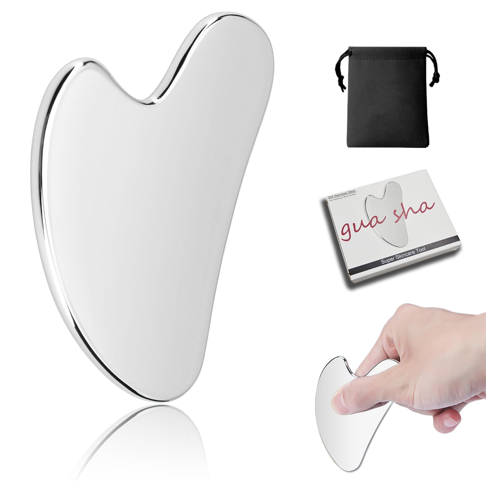 Gua Sha Facial Tool, Stainless Steel Face Massage Tool, Metal Skin-Care Tool for Face Eyes Body Essential Oils