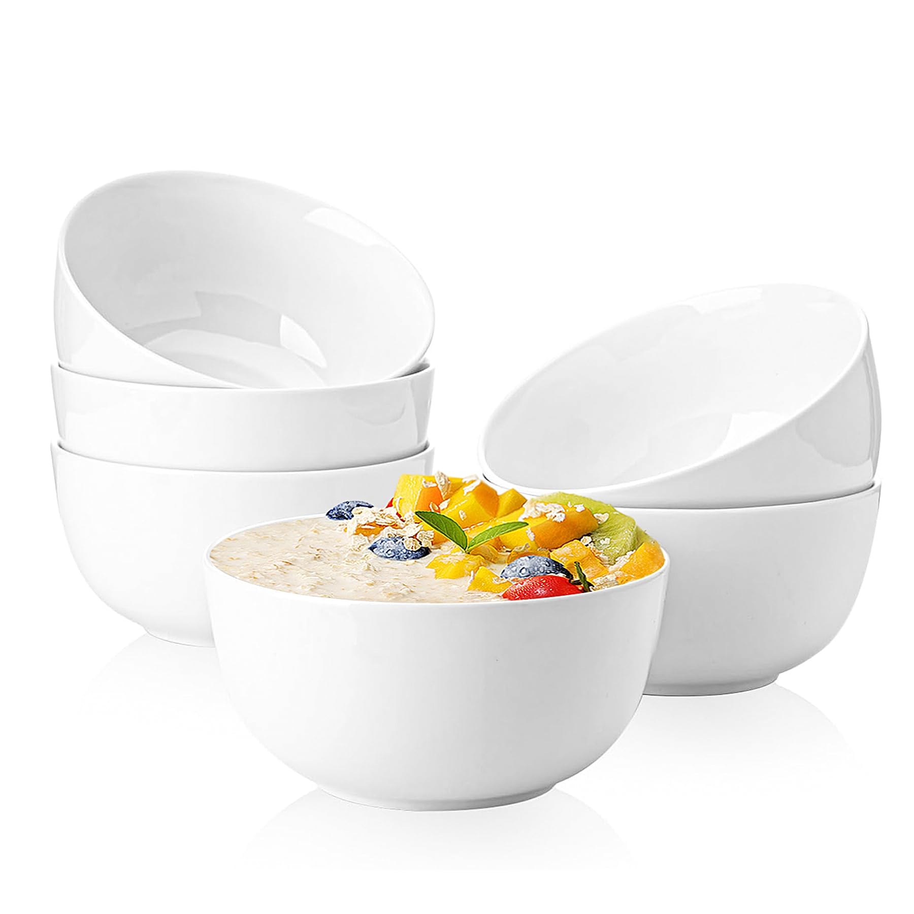 Sweese 20 Oz Porcelain Bowls Set of 6 - Durable for Cereal, Soup, Rice, Pasta, Salad, Oatmeal - Microwave Dishwasher Safe, White Image Sweese 20 Oz Porcelain Bowls Set of 6 - Durable for Cereal, Soup, Rice, Pasta, Salad, Oatmeal - Microwave Dishwasher Safe, White Image