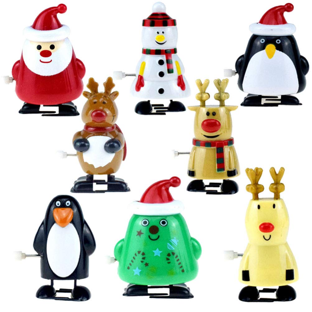 8 Pcs Christmas Wind Up Toys: Novelty Spring Clockwork Toys for Kids, Spring Jumping and Walking Clockwork Movement - Perfect for Christmas Stocking Stuffers, Party Bag Fillers (Random Style)