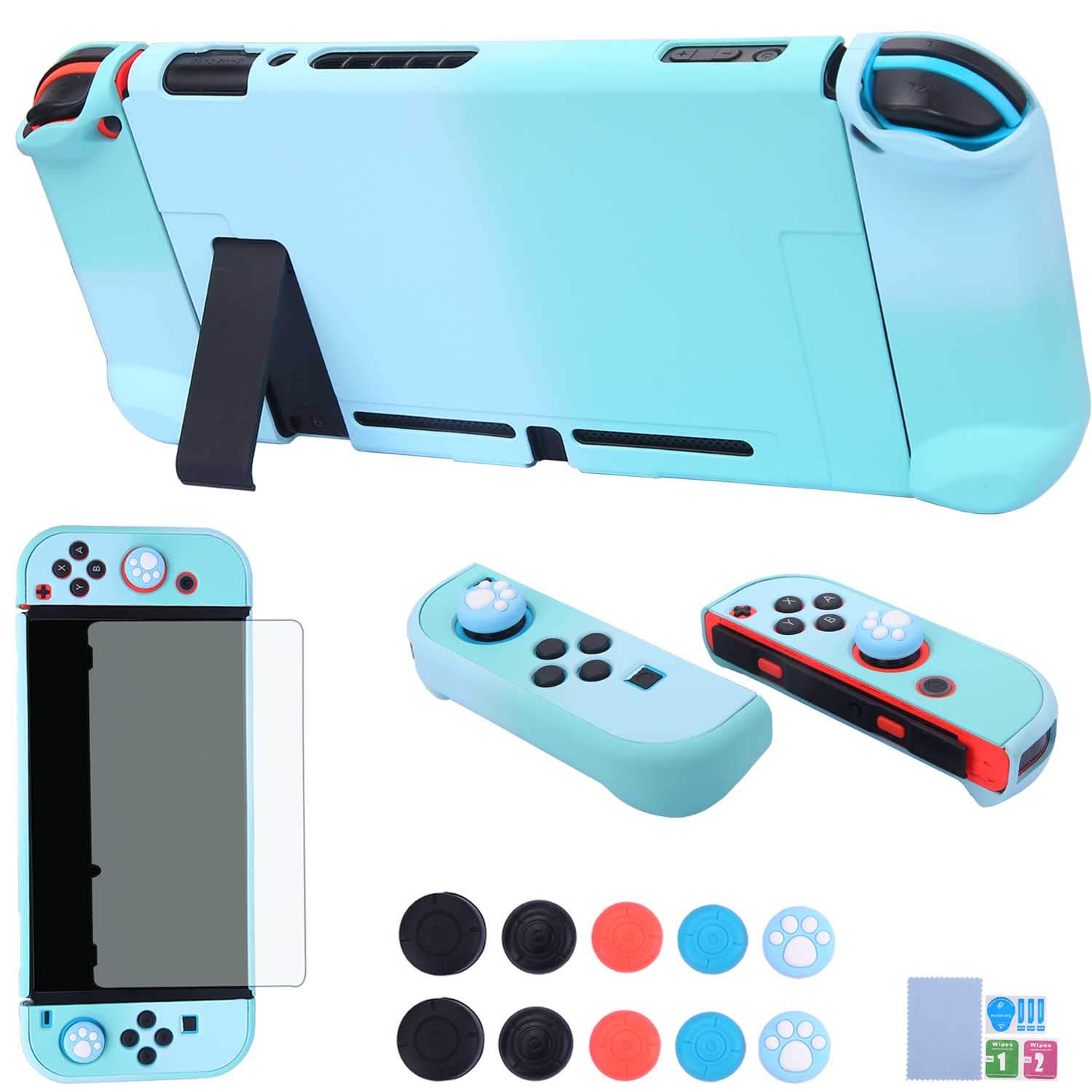 Dockable Case for Nintendo Switch 3 in 1 Protective Cover Case for Nintendo Switch and Joy-Con Controller with Screen Protector and Thumb grips - Blue and Cyan