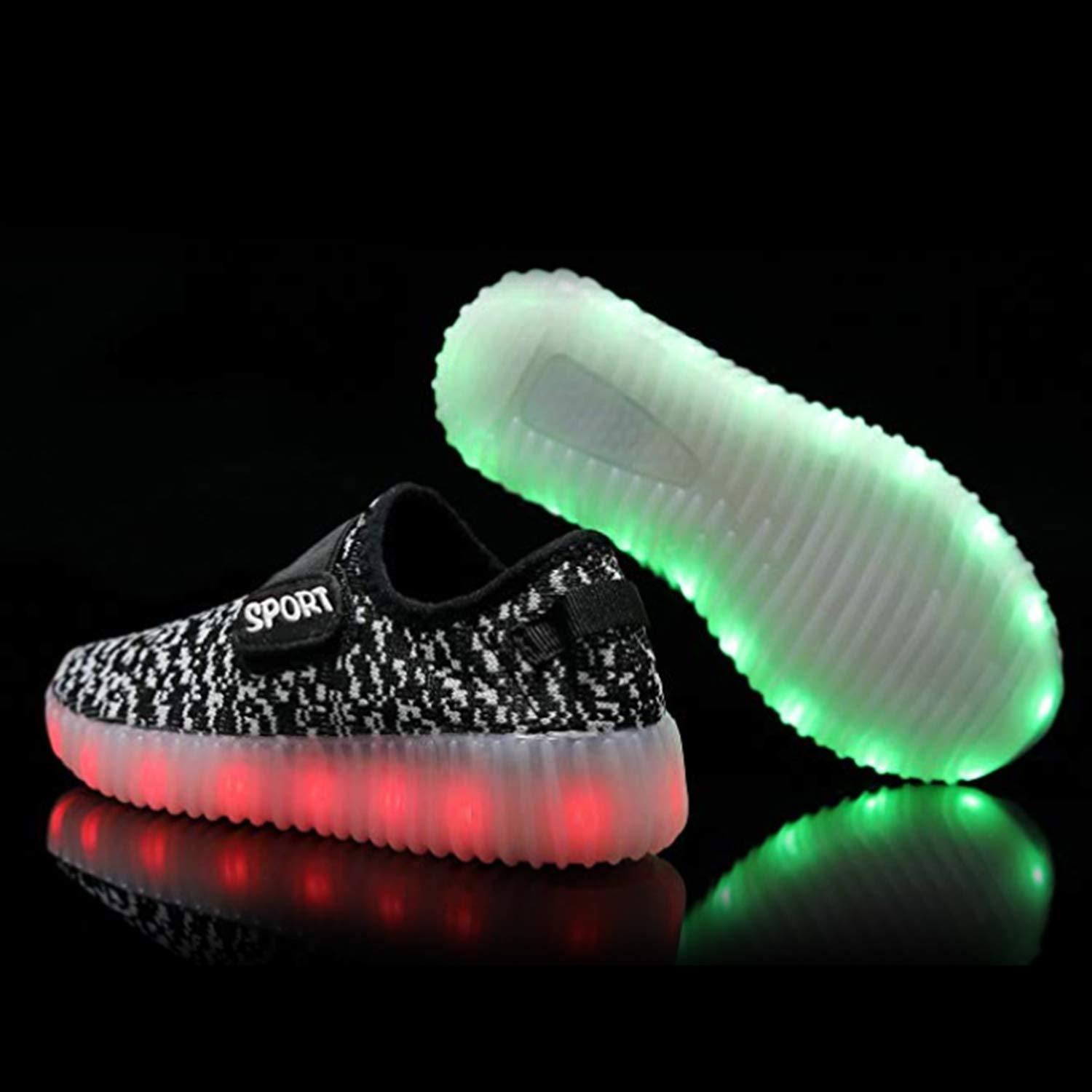 RioRand Kids Lights Up Sneakers Boys Girls Flashing Rechargeable Dance Shoes Athletic Fashion 7 Colors LED Shoes(3 M US Little Kid) Black