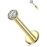 Melighting 14K Solid Gold Flat Back Earrings, Titanium Threadless Earrings for Women, 16G Gold Tragus Helix Piercing Jewelry, Conch Earrings Labret Jewelry for Women