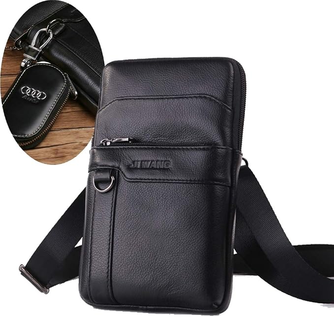Amazon Aonet 携帯電話ホルスターケース メンズ ウエストベルトポーチ レザー クロスボディ ショルダーバッグ 旅行財布 メッセンジャーパック ブラック ホルスター 通販