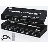 HDMI Splitter 120Hz 4k - 5 in 1 Out 8K HDMI 2.1 Switch Box Port Expander Selector with Remote Support 3D/HDR/HDCP2.3, Compatible with PS 5/4/3 Xbox Switch DVD Player TV PC 4k 120Hz HDMI Splitter