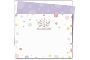 Koko Paper Co Spring Bunny Thank You Cards | 25 Flat Note Cards and Envelopes | Printed on Heavy Card Stock.