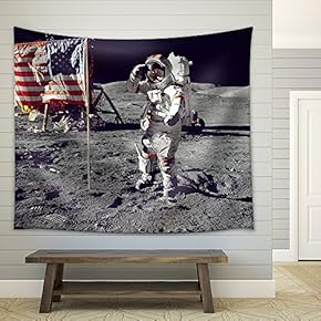Astronauts on The Moon - Fabric Wall Tapestry Home Decor - 51x60 inches