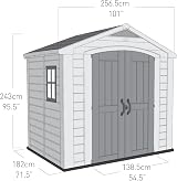 Keter Factor 8 x 6 ft Outdoor Storage Shed Beige Brown Wood Effect Double Doors view 3