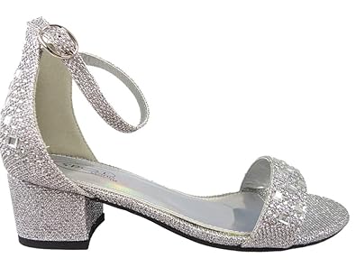 silver block low heels