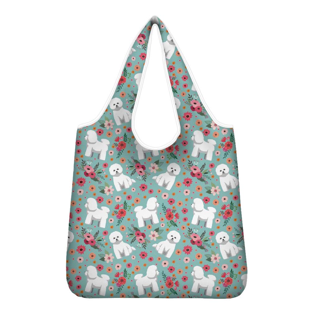 UOIMAG Ladies Shoulder Bags Bichon Frise Flower Gift Shopping Bag for Women Girls Reusable Bags Washable