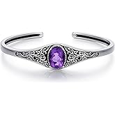 DOTOUJOUR Natural Amethsy Cuff Bangle Bracelet for Women 925 Sterling Silver Adjustable Protection Healing Crystal Gemstone Birthstone Jewelry for Her Fit for 6.5, 7, 7.5 Inch
