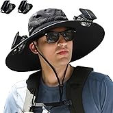 Solar Fan Hat, Wide Brim Sun Hat with 2 Solar Fan Large, USB UPF 50+ Fishing Cap with Fans Built in for Men Women