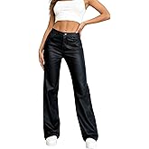 OYOANGLE Women's Leather Pants Y2K PU High Waist Wide Leg Pants Concert Pocket Straight Going Out Trousers