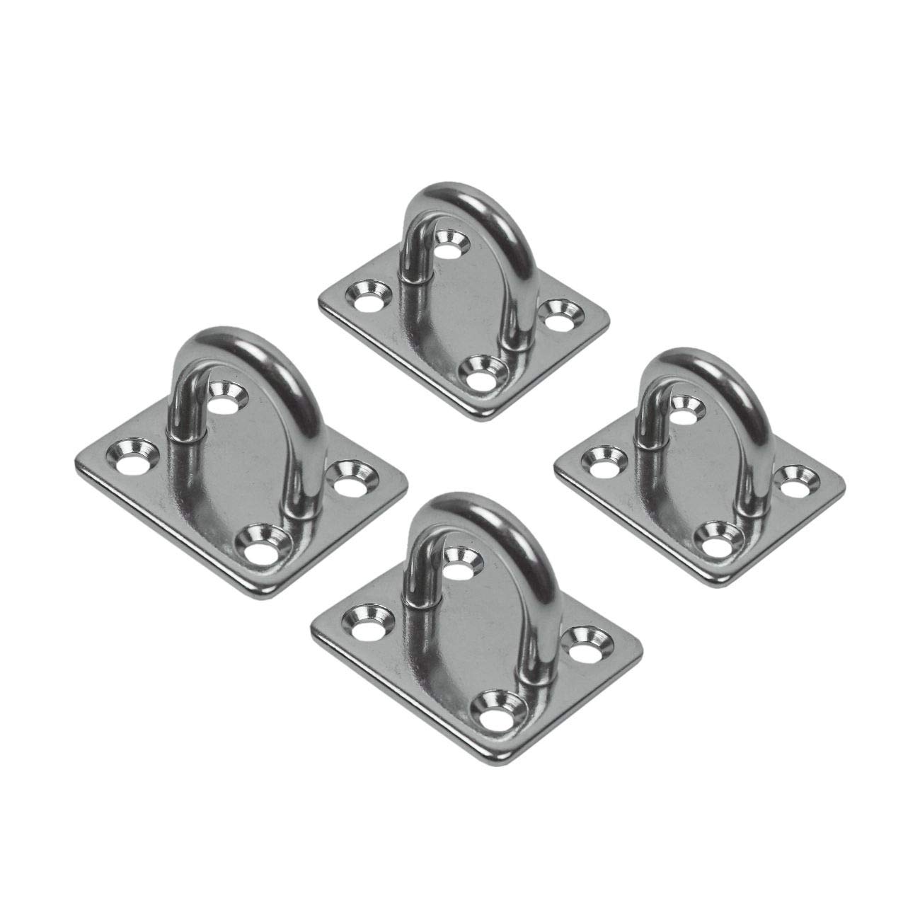 Lomo 5mm Stainless Steel D Ring 316 Marine Grade Wall Mount U Eye Plate - 4 Pack- Square Pad