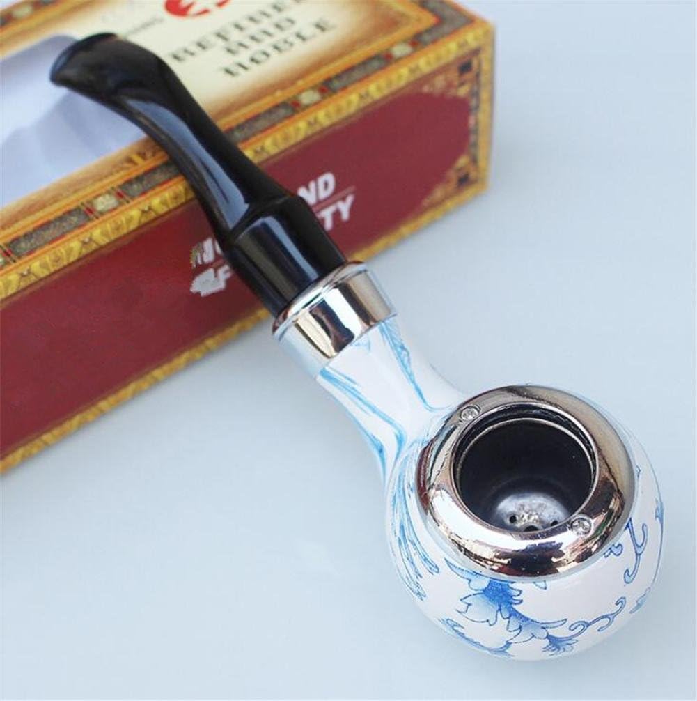 Porcelain Tobacco Pipe Oval Blue and White Wind of China Bakelite Classic Curved Tobacco Pipe