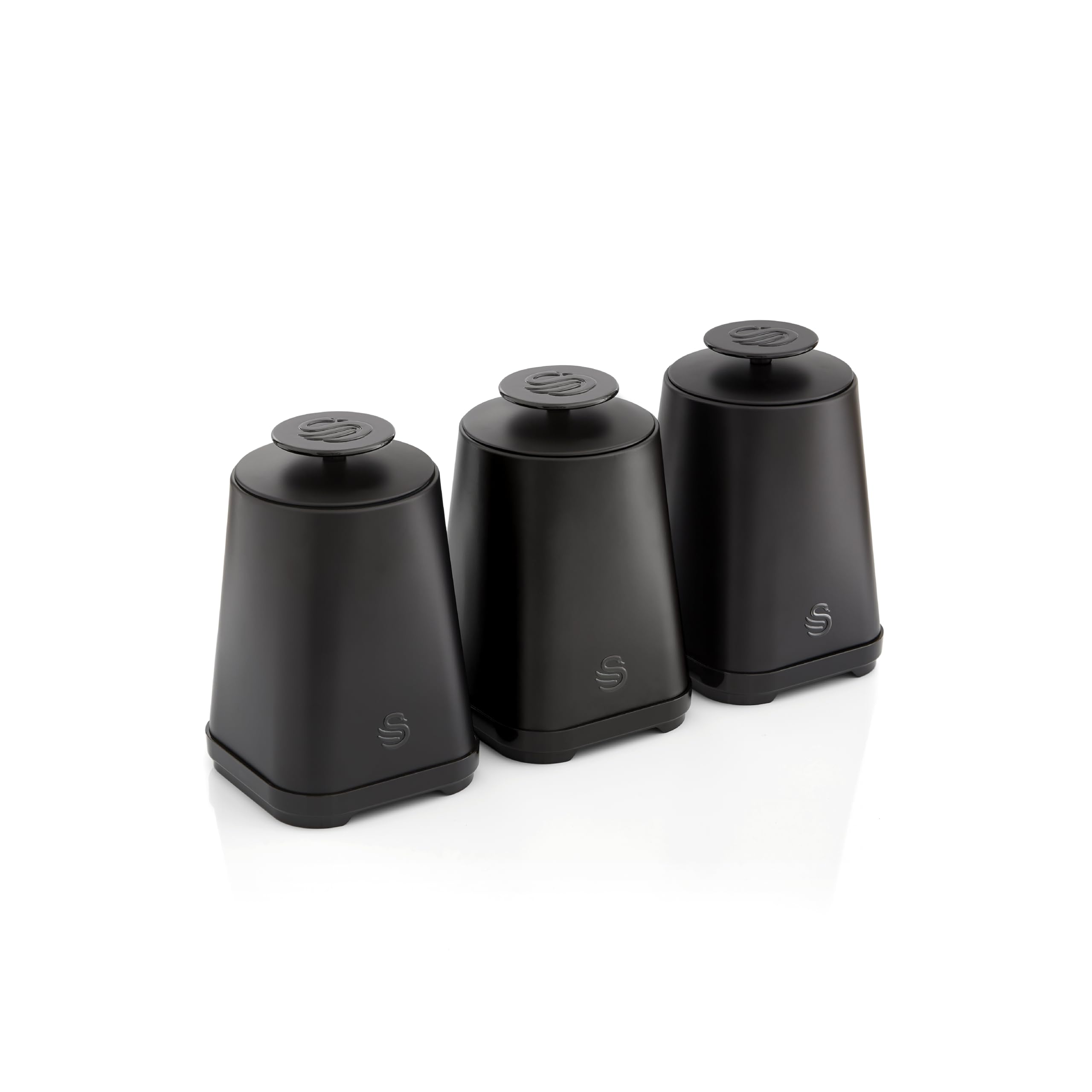 Swan Stealth Set of 3 Storage Canisters for Coffee/Sugar/Tea, Airtight Lids, 1.3L, Black