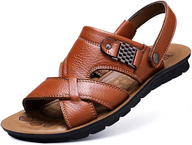 Amazon ハンフウ メンズサンダル ビーチサンダル メンズシューズ コンフォートサンダル レザーサンダル スポーツサンダル カジュアル サンダル 本革 夏 男性 滑り止め 水陸両用 ライトブラウン 27 5cm Humgfeng ハンフウ ファッションサンダル