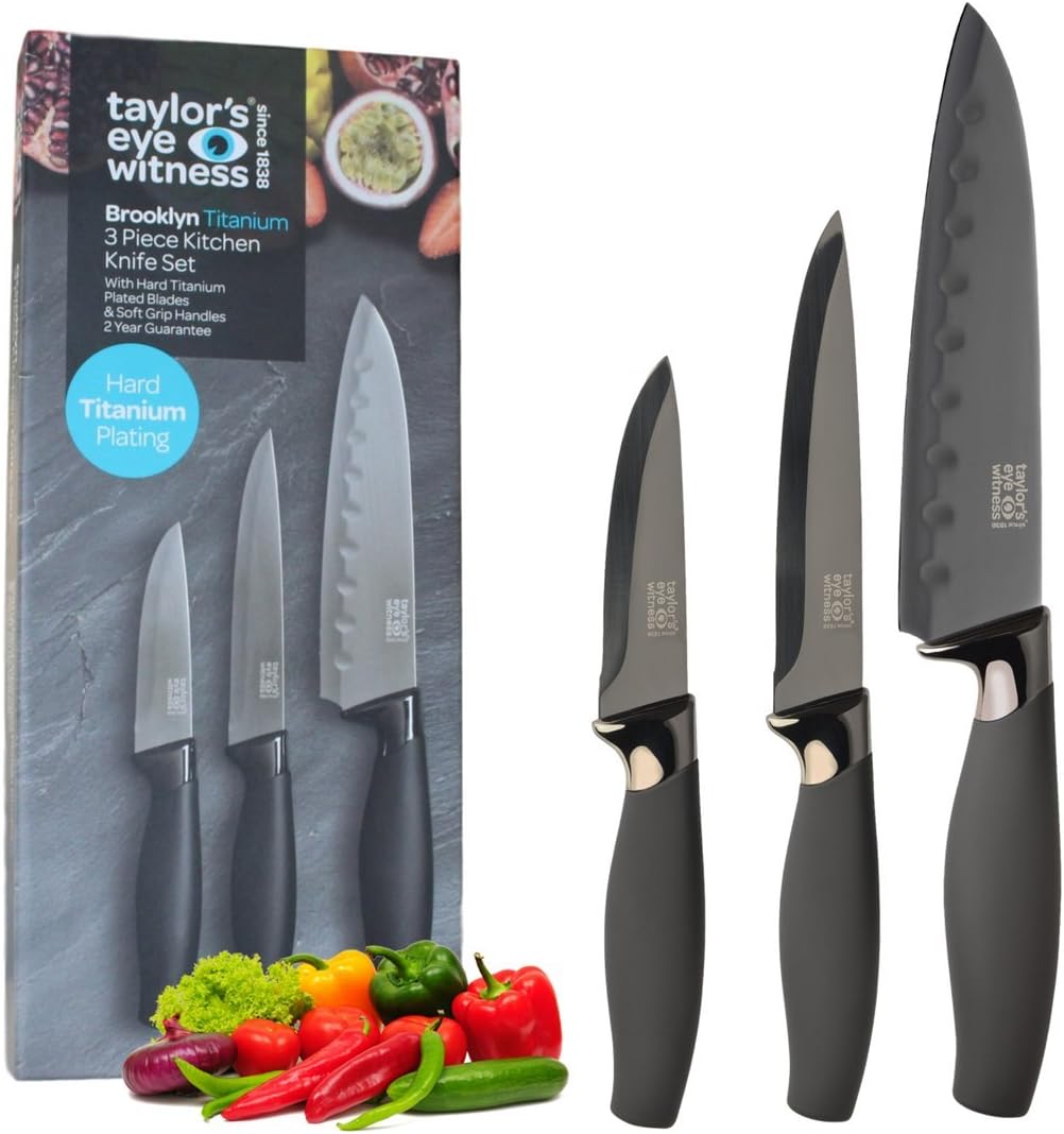 Brooklyn Range Titanium 3 Piece Knife Set, Paring, Utility and Japanese Santoku Knives