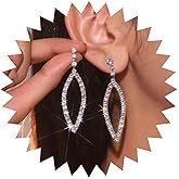 Andelaisi Boho Crystal Circle Earrings Silver Rhinestone Circle Hoop Earring Hollow Crystal Cz Circle Drop Earrings Vintage Cz Circle Oval Hoop Earrings Jewelry for Women