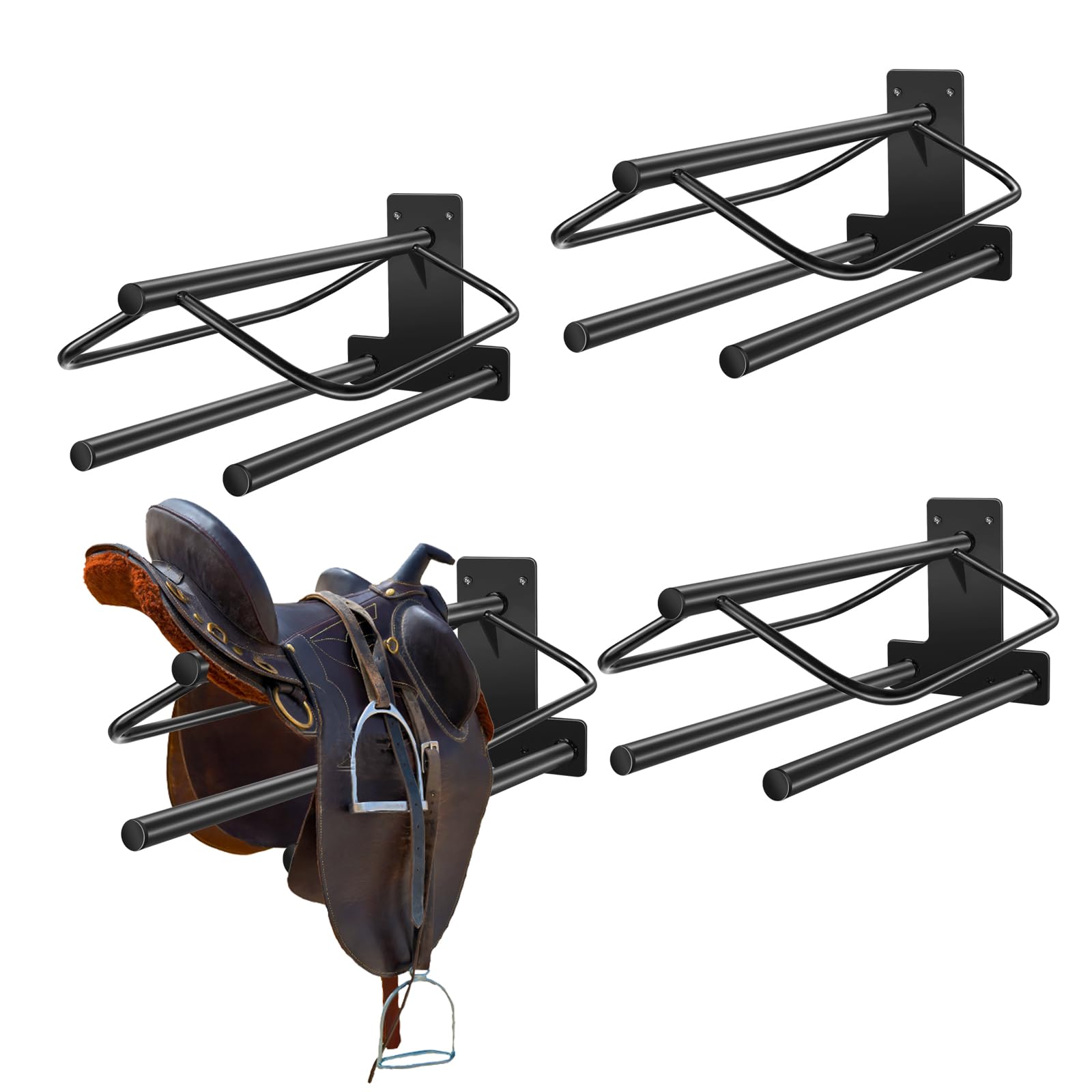 Photo 1 of ** MISSING INSTRUCTIONS**
HDYEGY 4 Sets Wall Mounted Saddle Rack With Double Pad Bar - Heavy Duty Stand for English and Western Saddles - 23.8x12.6x7.5 Inches