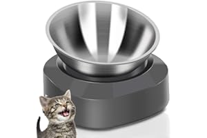 AYADA Raised Cat Food Bowl, Stainless Steel Cat Dish for Food Water Anti Vomiting Elevated with Stand Ergonomic Lifted Slanted Tilted 15 Angle Metal Single Kitty Kitten Wet Food Bowl Pet Bowl (Single)