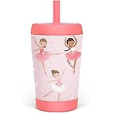 Kid Insulated Stainless Steel Tumbler with Silicone Straw, 12oz Sippy Cup for Kids (Pink Ballerina)