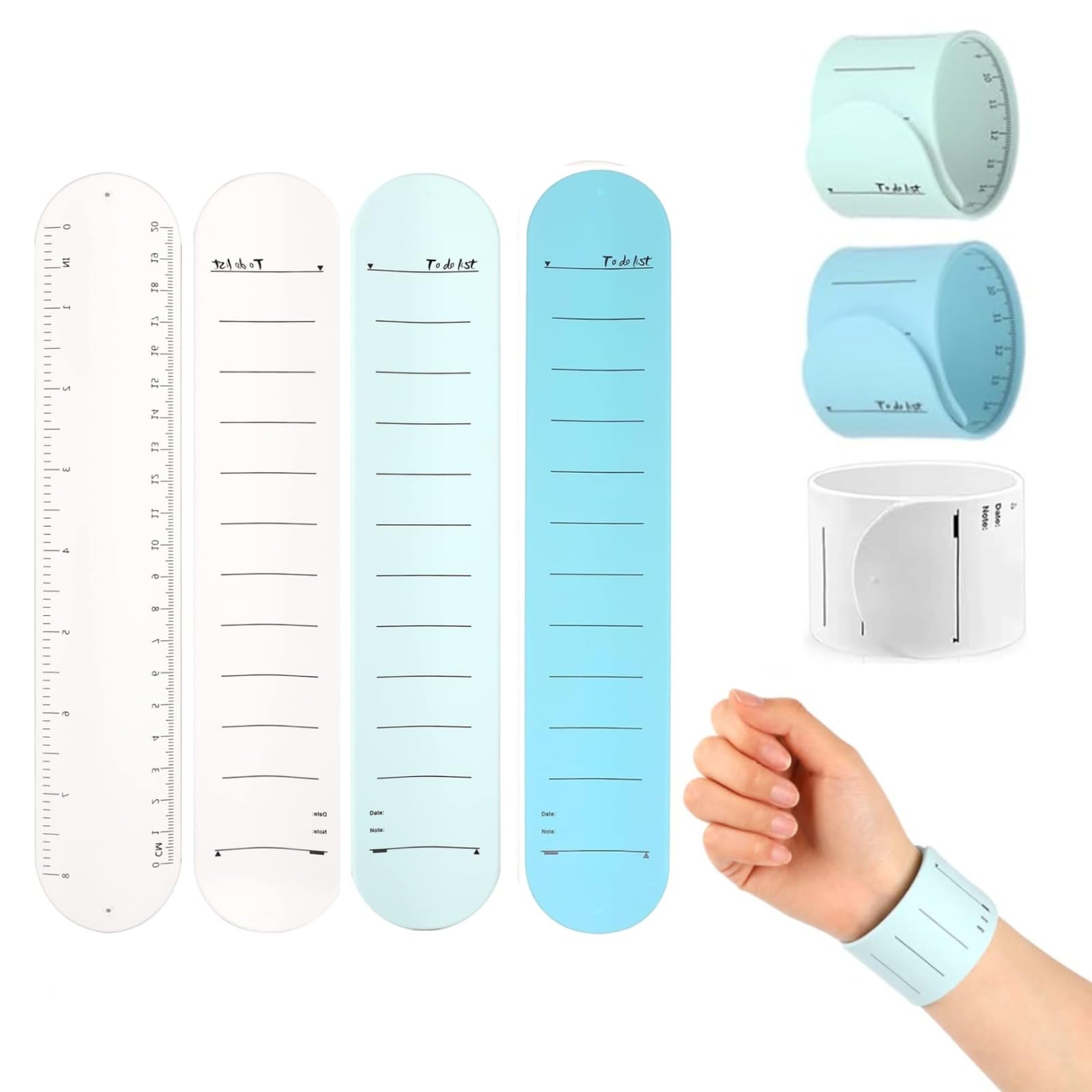 aninako 3個セット メモ帳 ウェアラブルメモ 23.8*4.5cm todoリスト ノート 手首に巻く バンド 腕に巻くメモ帳 手首メモ 防水 複数回使用 消去可能な繰り返し書き込みスケール ウェアラブル付箋 大人学生教師に適しています看護師毎日の学習作業用品 (3色の組合（3個入り）) の商品画像
