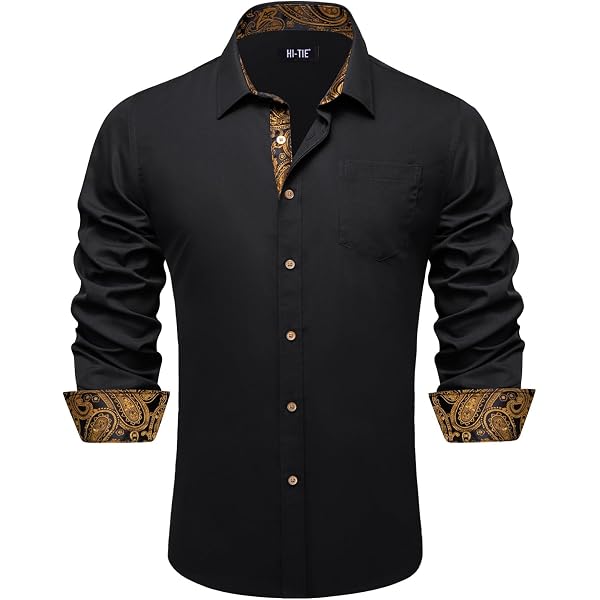 Amazon.com: YourTies Black Gold Dress Shirt Long Sleeve Inner Contrast  Paisley Button Down Shirts Casual Formal Wedding Party Business : Clothing,  Shoes & Jewelry