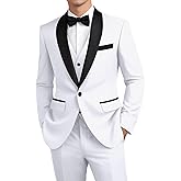 HUEZOE Mens Suit 3 Piece Formal Shawl Lapel Tuxedo for Men Wedding Suits One Button Jacket Vest Pants Set