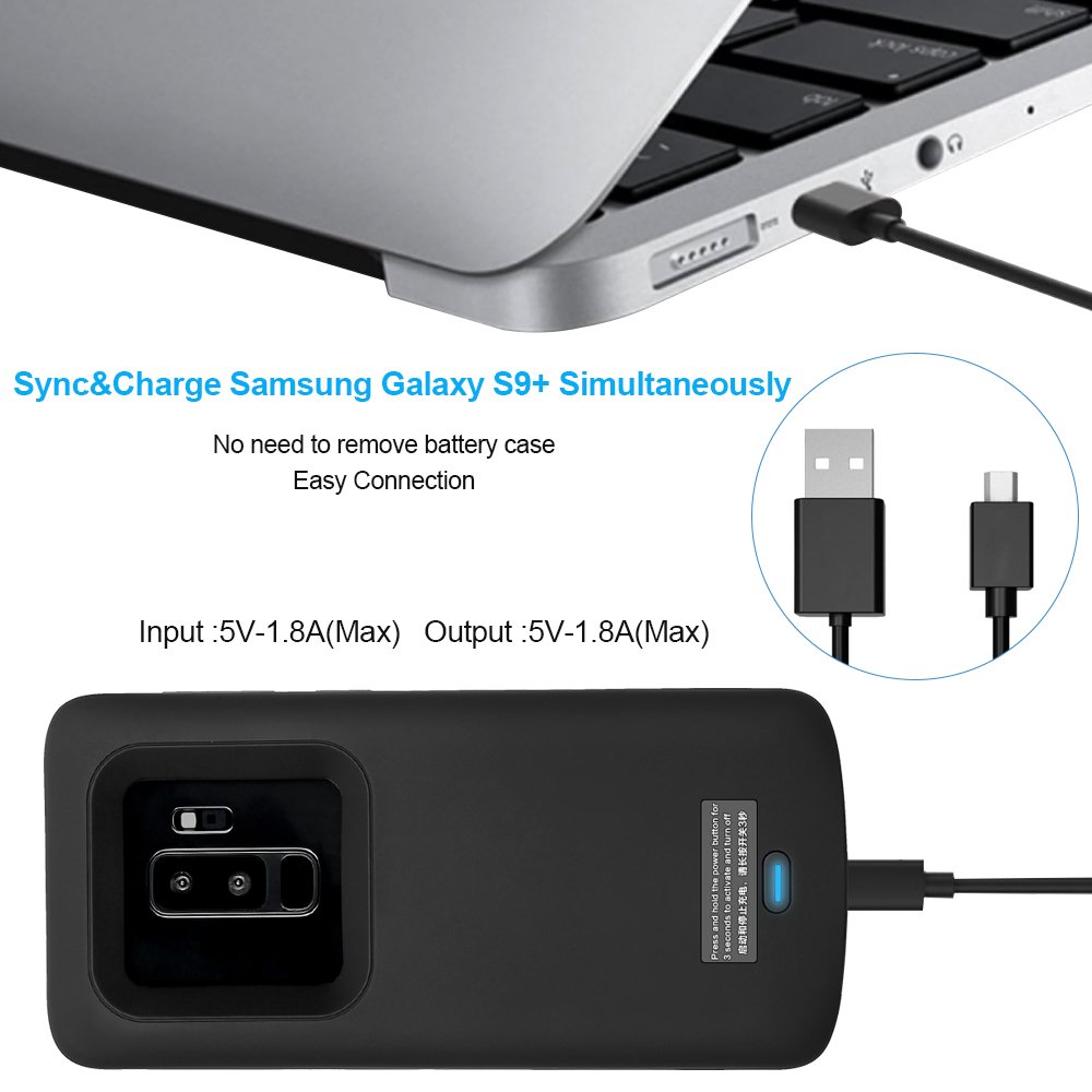 Mbuynow Galaxy S9 Plus Coque Batterie Power Case Magnétique Coque Chargeur de Protection Batterie Externe Rechargeable Etui de Chargement 5200mAh Pour Samsung Galaxy S9 Plus-Noir