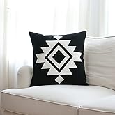 IKATYARN Black White Aztec Southwestern Throw Pillow Cover, Boho Tribal Geometric Pillowcase, Modern Farmhouse Cushion Case for Couch Sofa Bed, 18"x18"