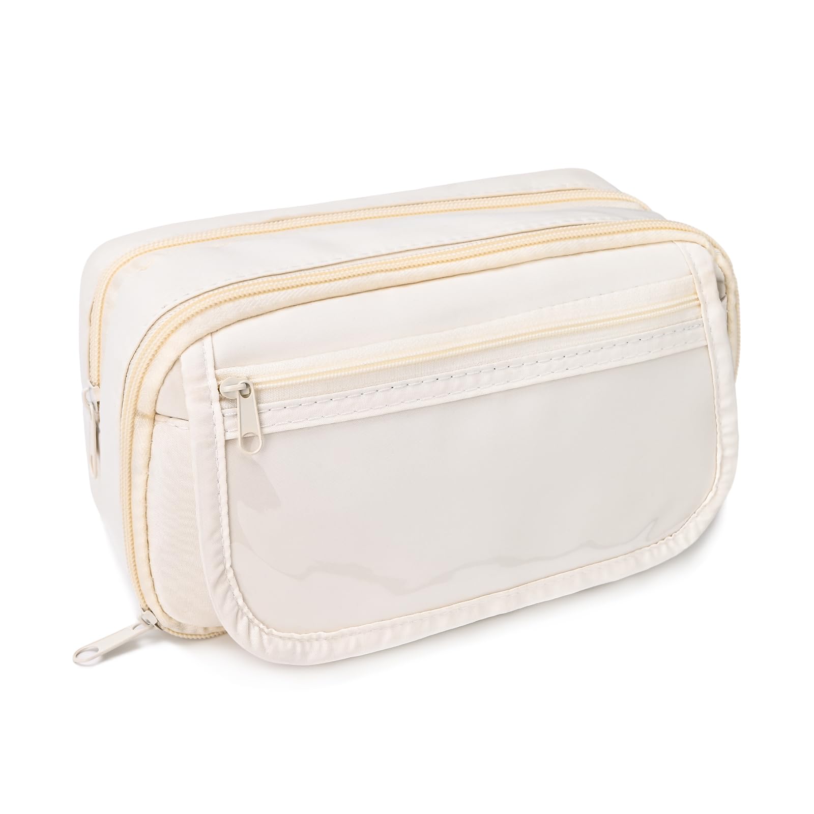 BAYTORY Large Capacity Pencil Case, Aesthetic Back to School Pencil Cases with 4 compartments, Canvas Pencil Case for Makeup Bag and Stationery Organizer (Beige)