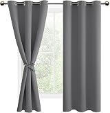 DWCN Grey Blackout Curtains 46 x 72 Inches, 2 Panels with Tiebacks
