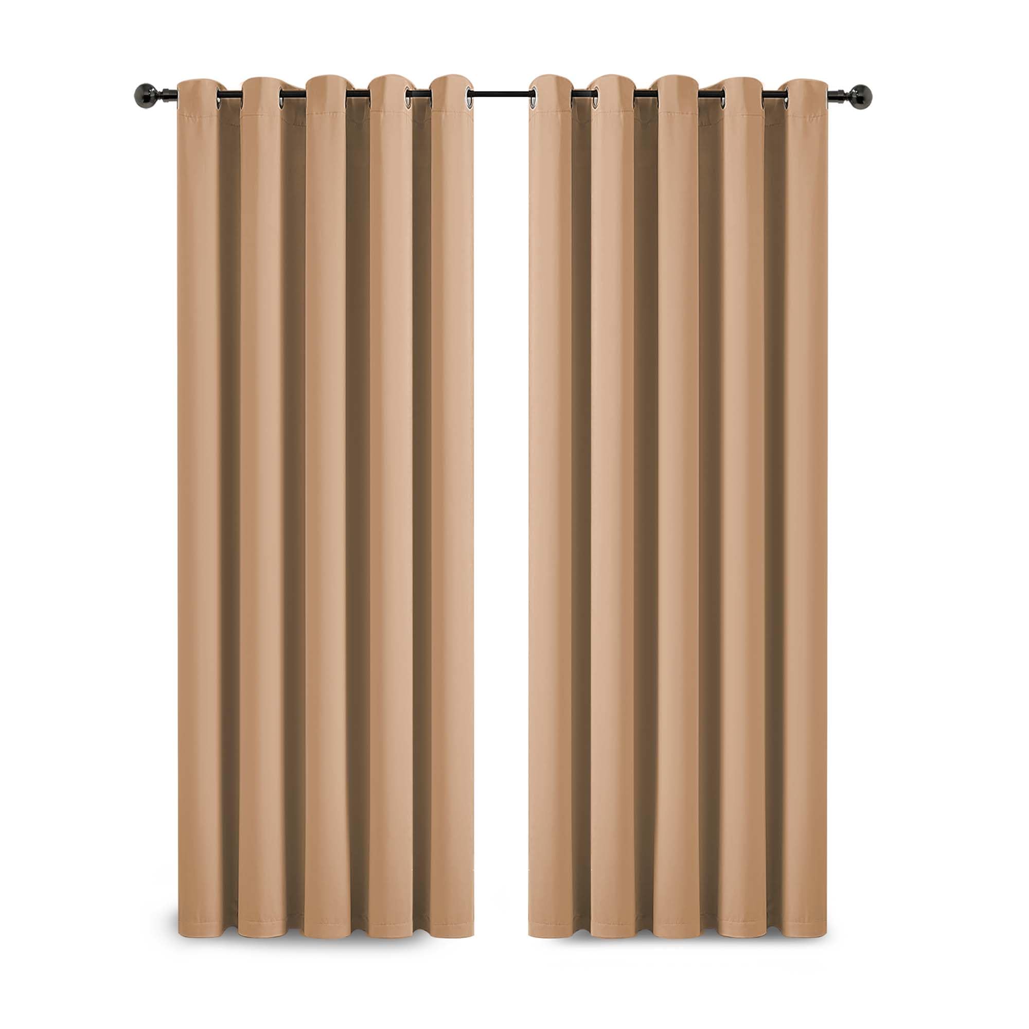 Yorkshire Bedding Blackout Eyelet Curtains for Bedroom 66x90 Inch Super Soft Thermal Insulated Beige Curtains Darkening Panels + 2 Tiebacks