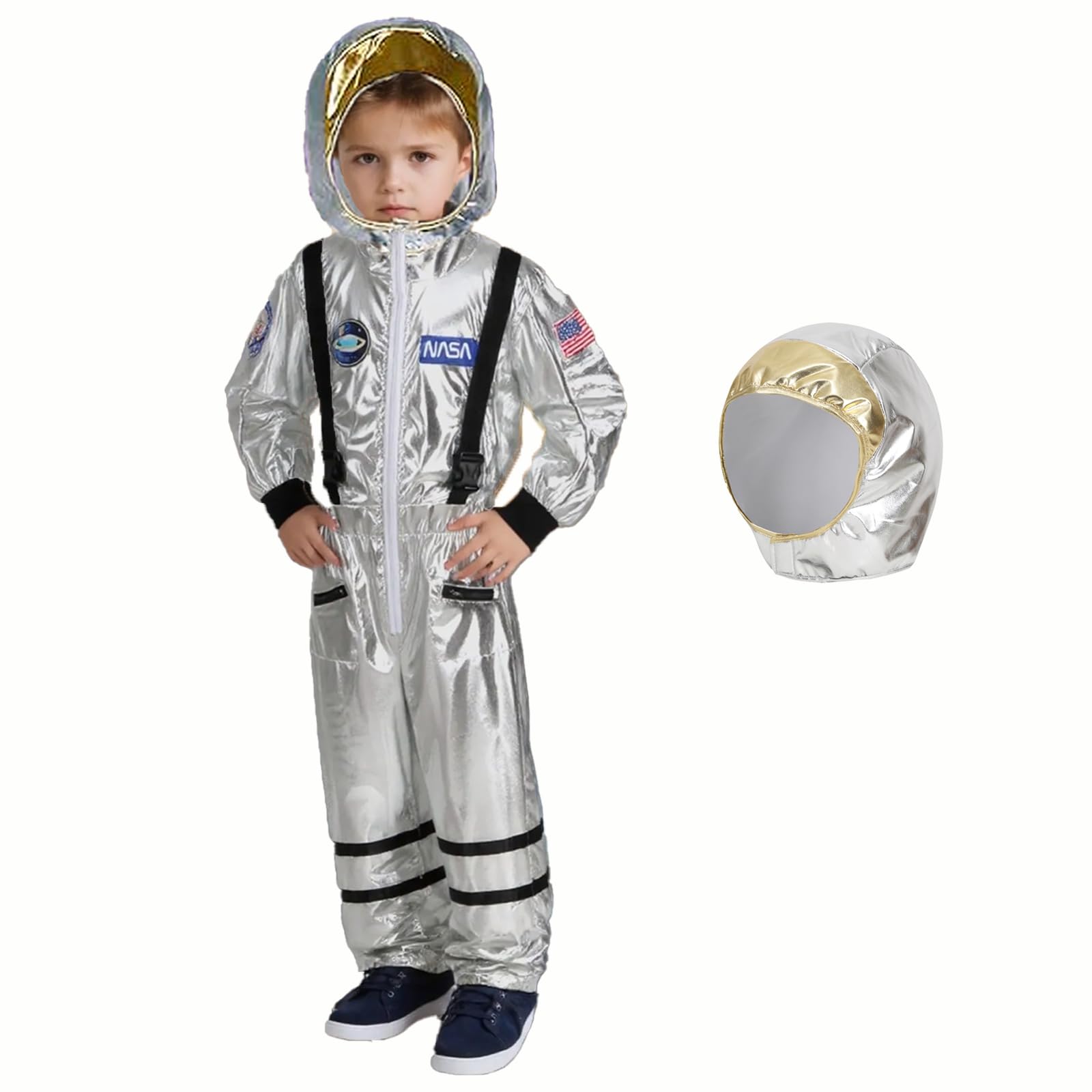 maxToonrain Kids Astronaut Costume Boys and Girls Silver Space Costume Spaceman Role Play Halloween Costume with Astronaut Helmet and Gloves (XX-Large)