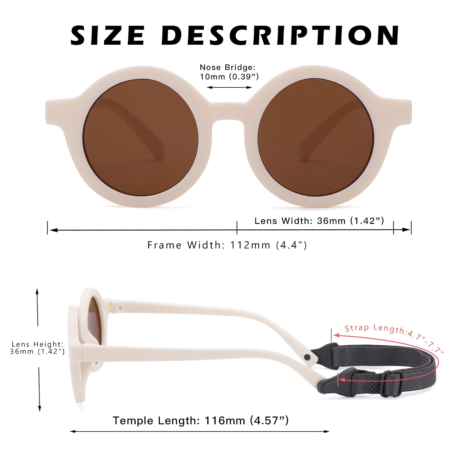 COASION Baby Polarized Round Sunglasses Flexible Rubber Shades with Strap for Toddler Newborn Infant Ages 0-24 Months