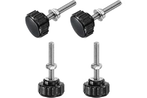 uxcell 4 Sets Knurled Knobs Thumb Screws with Nuts Washers, Metric M4 x 25mm Male Thread 18mm Plastic Head, 304 Stainless Steel Stud Hand Knobs Clamping Thumbscrews Handles, Black