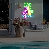 Hello Summer Neon Sign Waterproof Flamingo Palm Tree Signs, Outdoor Oasis Sign, Pool Bar Decor, Poolside Paradise Sign, Tropical Neon Sign, Flamingo Decor