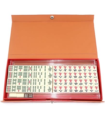 Mahjong Ensemble de jeu de mahjong chinois 144 carreaux Structure solide Mini avec 2 dés et sac de rangement Cartes faciles à lire 2024 pour voyage, fête, jeu familial
