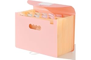 SortRax Accordion File Organizer 12 Pockets, Monthly Bill Receipt Tax Organizer, Expanding File Folders with Larger Bright Tabs, Fits Letter/A4 Size - Pink