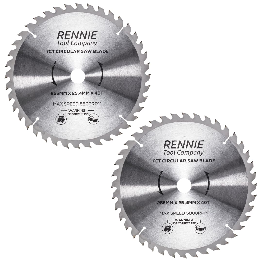 2 Pack - 255mm x 40T x 25.4mm Bore TCT Circular Wood Saw Blades Fits Evolution Saws & Evolution Rage Saws. 255mm Saw Blades 25.4mm Bore With 40 Teeth. 10" (10 inch) Mitre Saw Blade Rennie Tools
