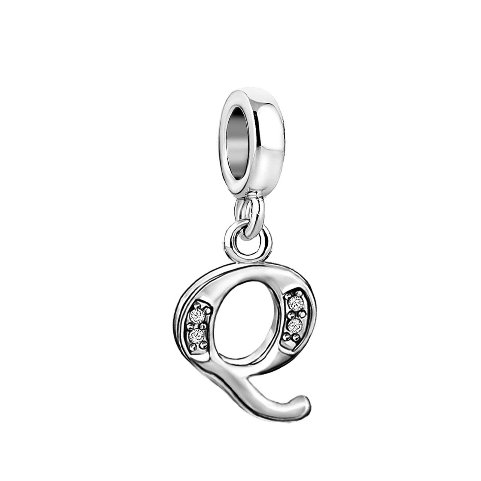 Q Initial Sparkling Letter Charm fits Pandora Charms Bracelets Name Alphabet Christmas Birthday Jewellery Gift for Women Daughter Granddaughter Sister Friendship