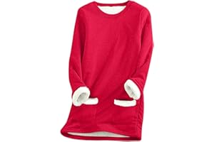 maisdgop Fleece Sweatshirts for Women Sherpa Lined Crewneck Sport Sweatshirt Comfy Long Sleeve Pullover Winter Thicken Tops