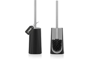 SetSail Toilet Brush, 2 Pack Toilet Bowl Brush and Holder Compact Size Toilet Brushes for Bathroom with 304 Stainless Steel Handle Toilet Cleaner Brush with Durable Scrubbing Bristles, Splash-Proof