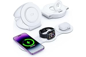 Hicober 3 in 1 Wireless Charging Station for iPhone 15, Magnetic Foldable Travel Charger Station Stand 18W for iPhone 16 15 14 13 12 Pro/Max/Plus/Apple Watch All Series & Airpods