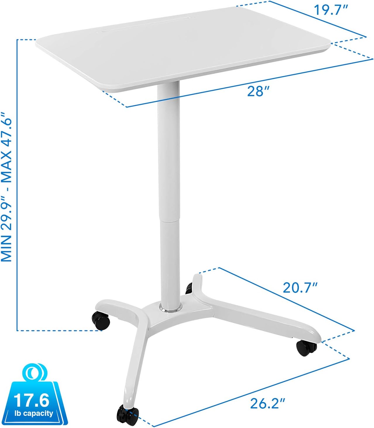 Mount-It! Standing Mobile Laptop Cart, Sit Stand Rolling Desk with Height Adjustable 31.1" x 20.5" Platform, Supports up to 17.6 lbs, White : Office Products