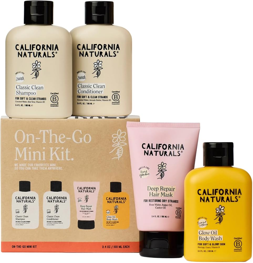 California Naturals On-The-Go Mini Travel Size Shampoo and Conditioner, Hair Mask & Travel Size Body Wash, For All Hair & Ski