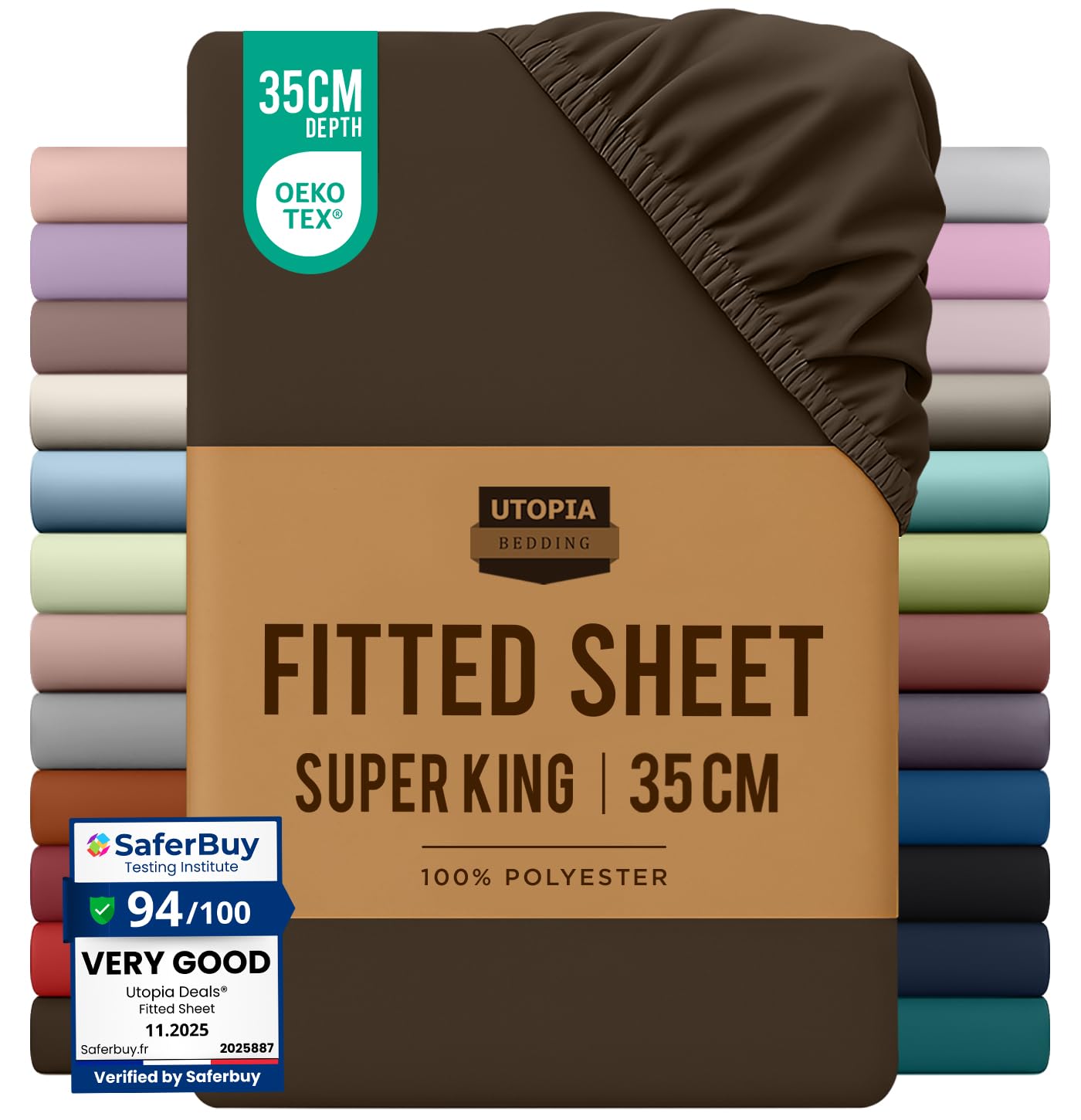 Utopia Bedding Fitted Sheet Super King, Brown - Deep Pocket 14 inch (35 cm) - Easy Care - OEKO-TEX Certified - Soft Brushed Microfibre Fabric - Shrinkage and Fade Resistant - Bottom Sheet โ image 1