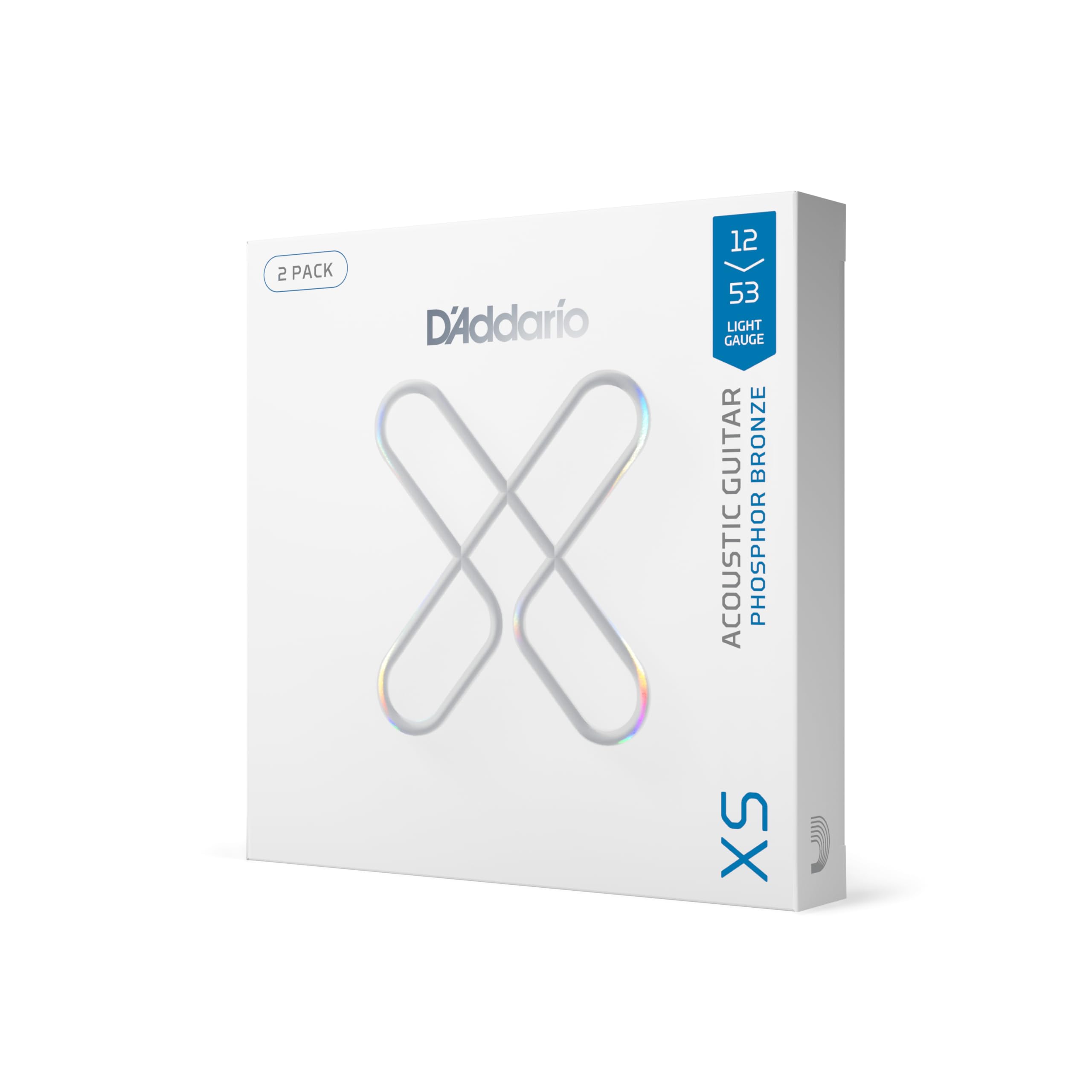 D'Addario Acoustic Guitar Strings, XS Phosphor Bronze Coated, XSAPB1253-2P, Light Gauge 12-53, 6-String Set, Pack of 2 Image