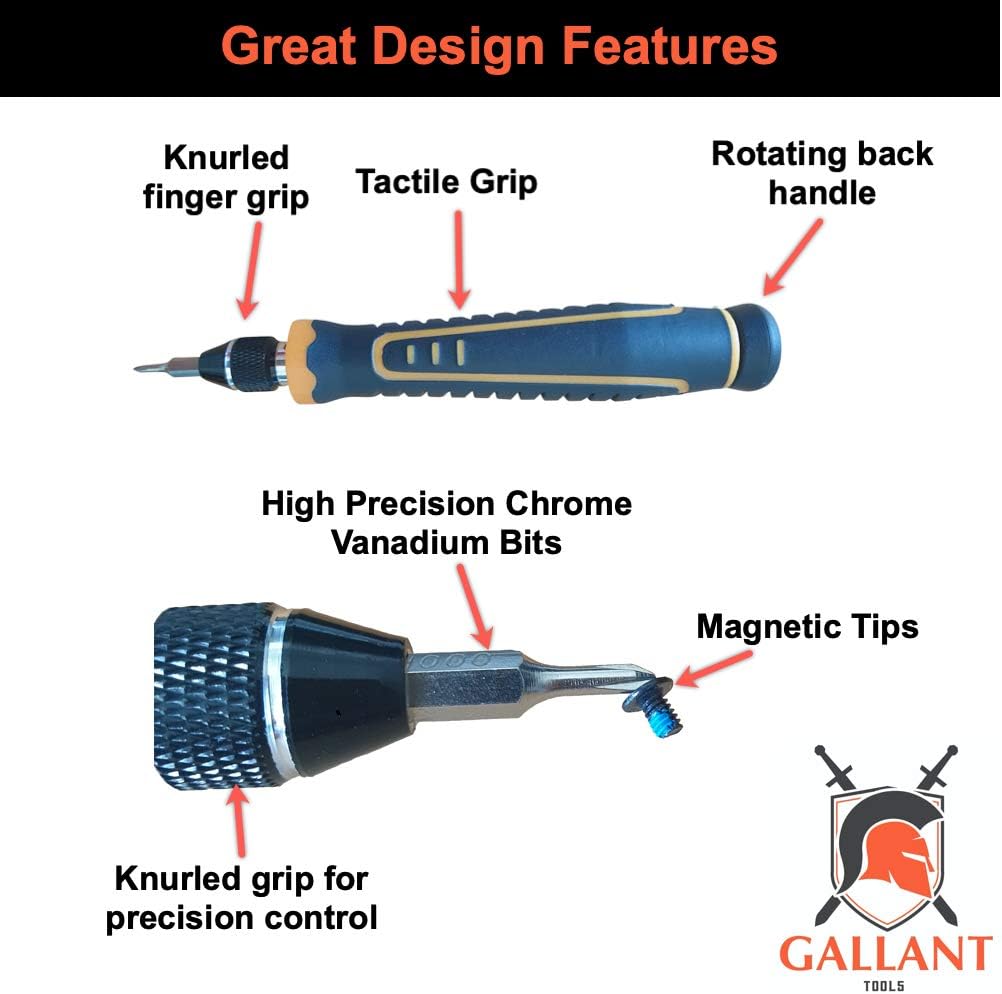Precision Screwdriver Set. Small Screw Driver Tool Set. Mini Magnetic Driverset with Torx, Phillips, Star, Flathead, Hex, Pozi drive selection. Cr-V - - 
