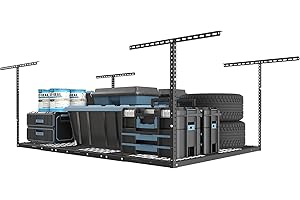 FLEXIMOUNTS 4x6 Overhead Garage Storage Adjustable Ceiling Rack 72" Length x 48" Width x 40" Height, 450lbs Weight Capacity, Black, Classic Series